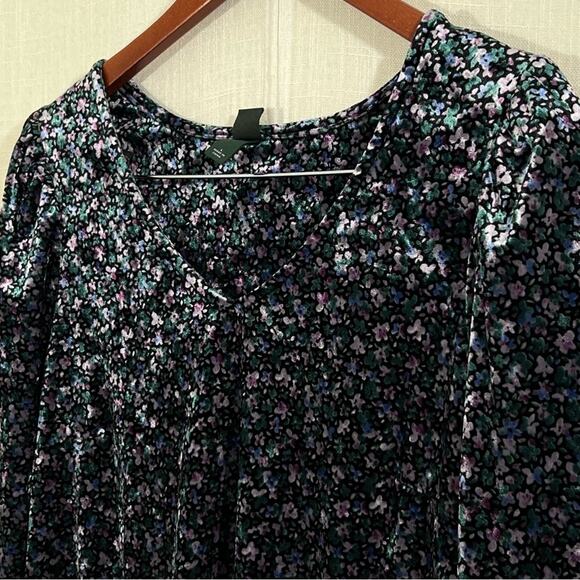 Wild Fable Velvet Floral Long Sleeve Puff Shoulder Boho Dress Size L - Picture 5 of 15